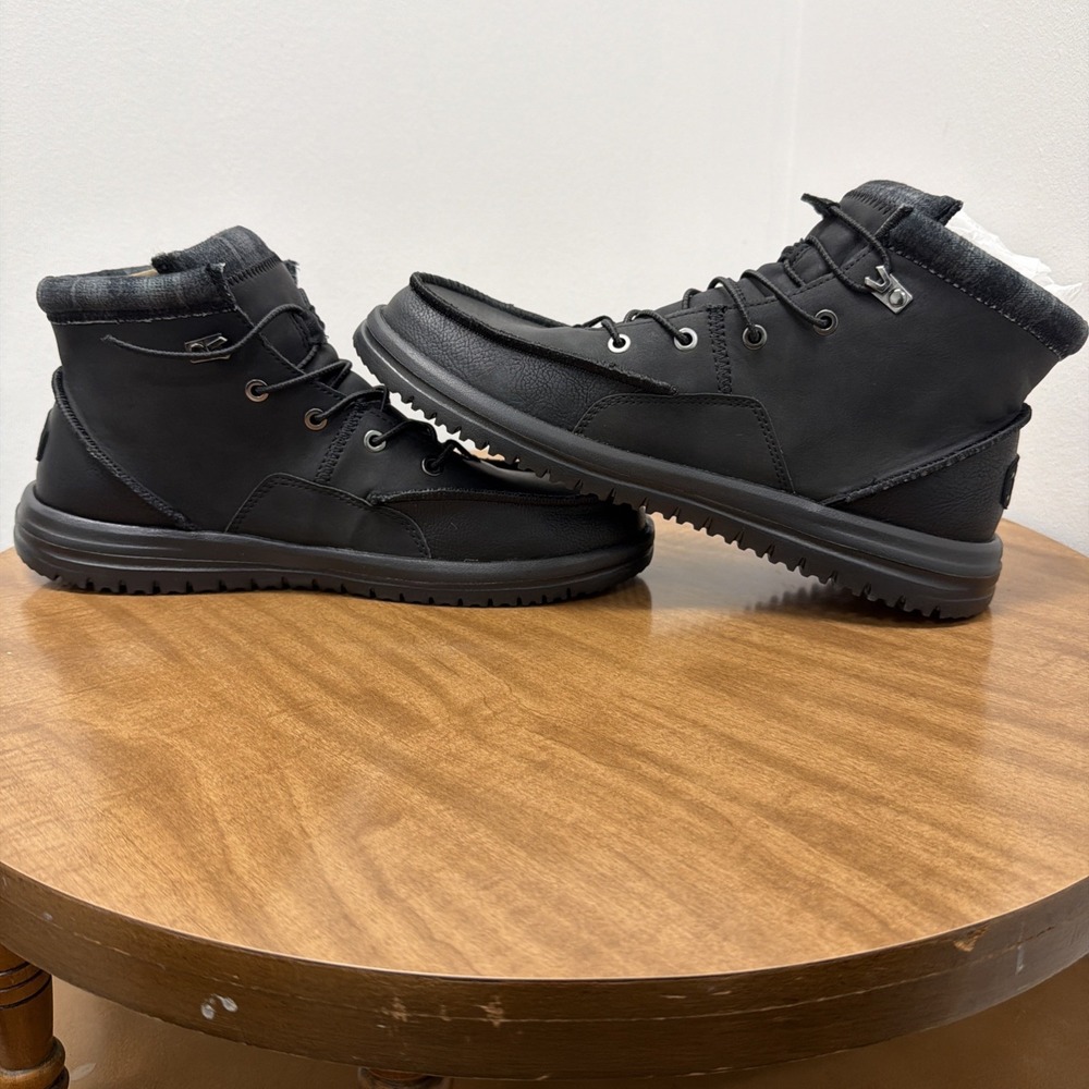 Hey Dude Bradley Leather Boots Black Ankle High Shoe Men Size 12 lace up light - Picture 6 of 11